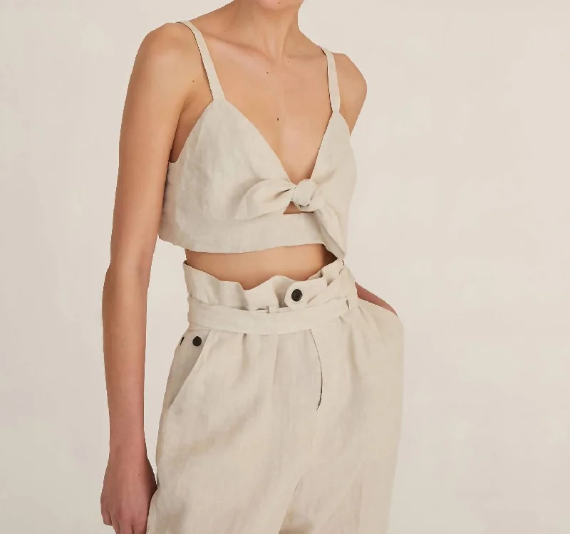 Paloma Linen Tie Front Top In Flax Trendy Pulse