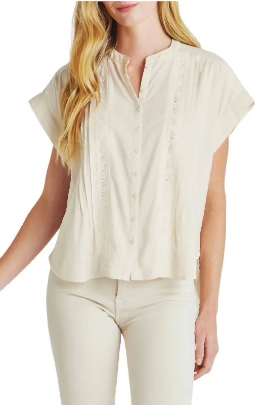 Paloma Pintuck Lace Top Blouse In Moonstone Luxe Women's Apparel