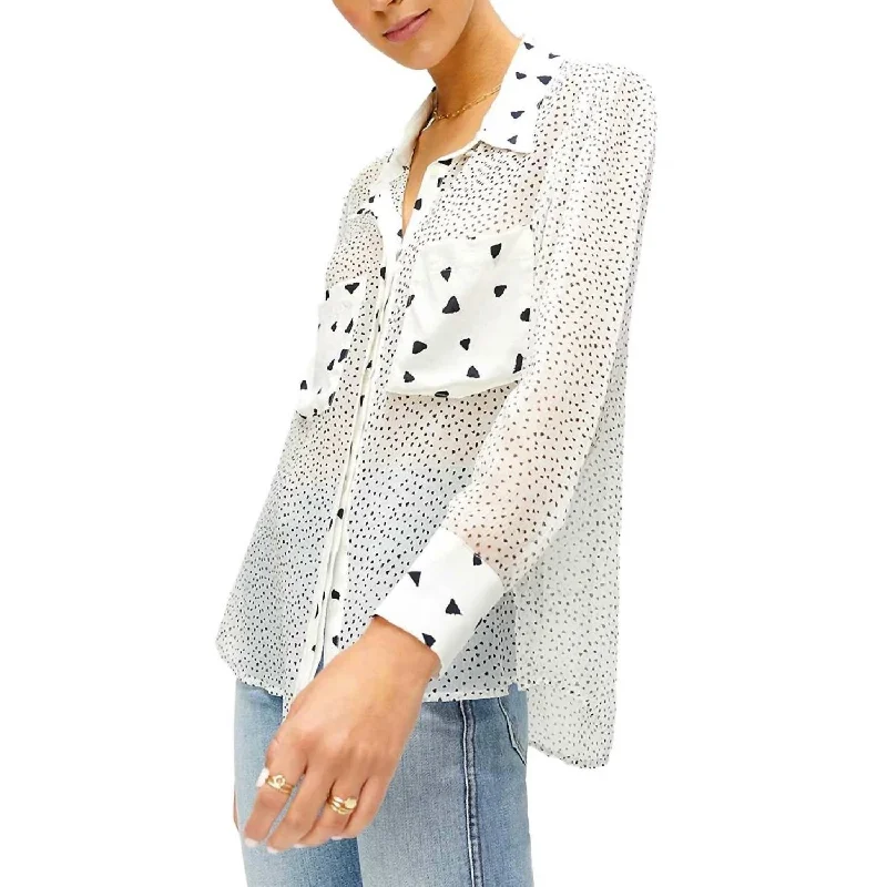 Patch Pocket Blouse In Black And White Latest Fashion