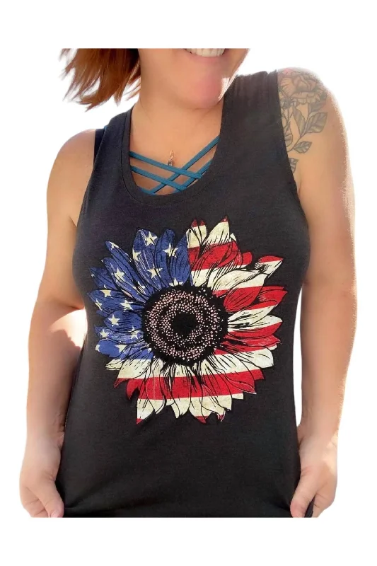 Patriotic Sunflower Tank Top In Black Chic Urban Fashion Look