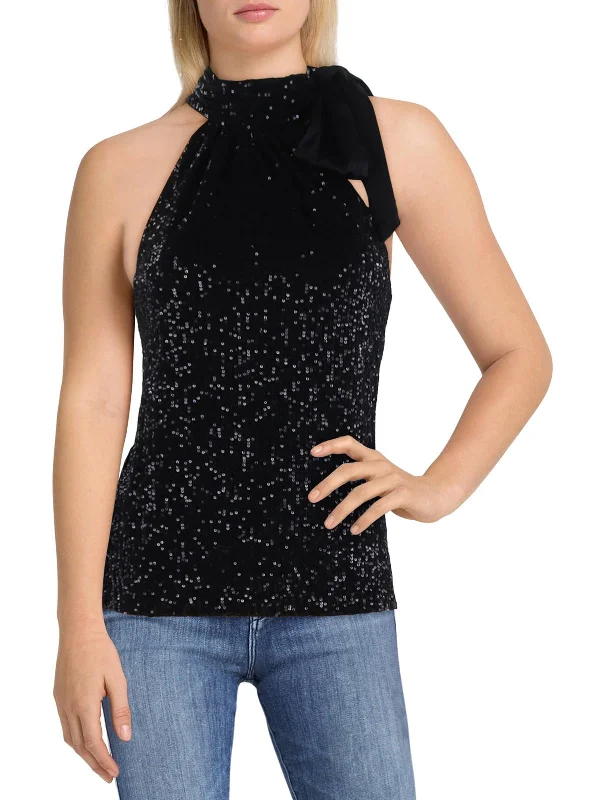 Paula Womens Sequined Tie Neck Tank Top Trend Leading Collection