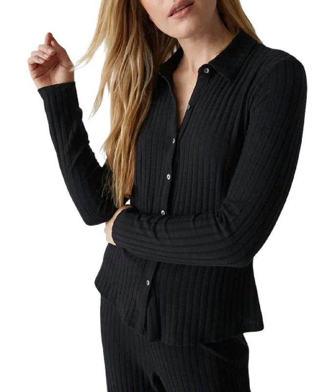 Paulina Jasper Button Down Shirt In Black Dreamy Draping