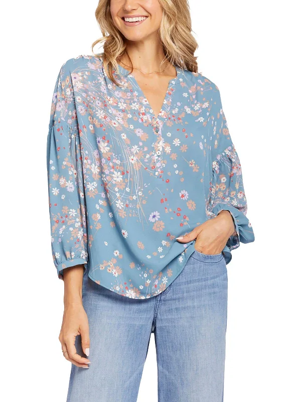 Paulina Womens Floral Button Front Henley Trendy And Individual Women's Fashion