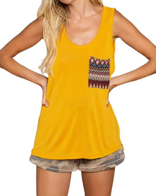 Peggy Aztec Print Pocket Tank Top In Mustard Trend Forward Threads