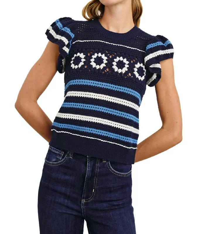 Penelope Top In Navy Sky Crochet Exclusive Sale