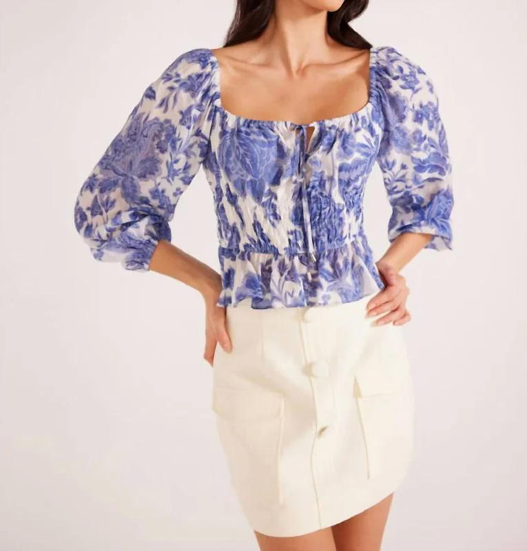 Perla Blouse In Blue Floral Best Sellers