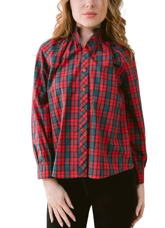 Perry Blouse Top In Red Plaid Fashion Forward Femininity