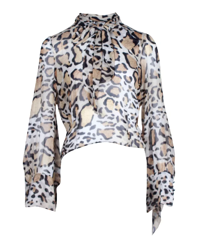 Petar Petrov Leopard-Print Top in Multicolor Silk Trend Setting Wardrobe