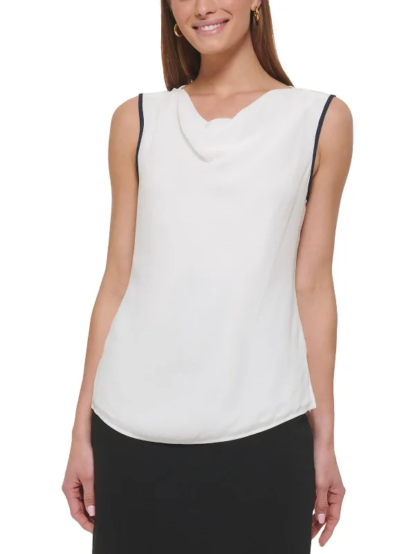 Petites Womens Cowl Neck Sleeveless Shell Comfort Centric Apparel