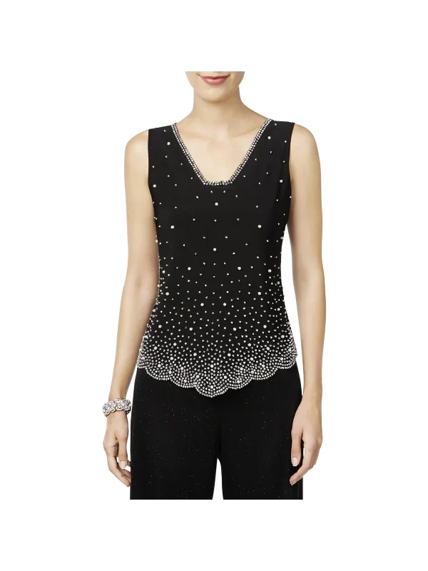 Petites Womens Embellished V-Neck Tank Top Elevated Style