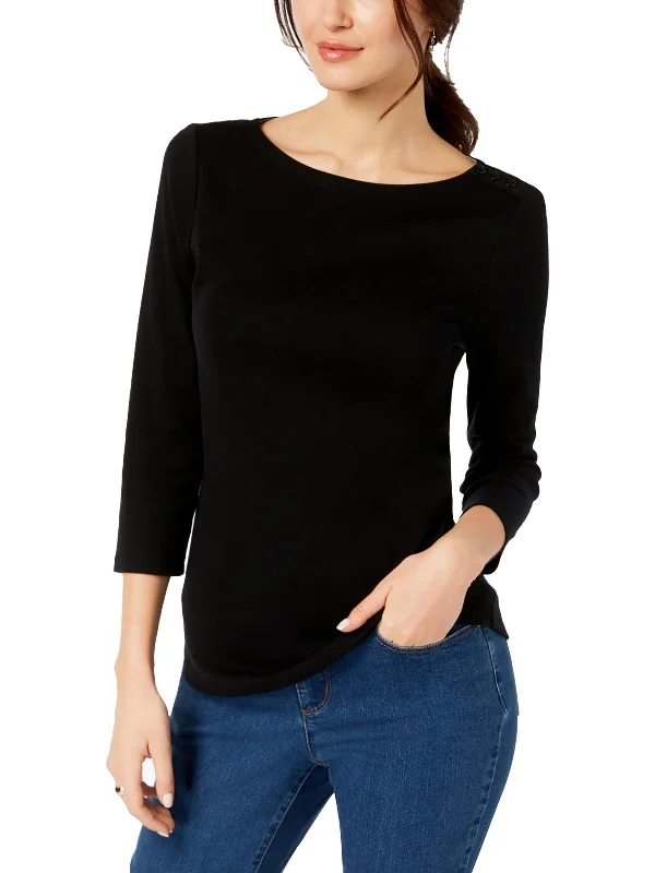 Petites Womens Knit 3/4 Sleeves Pullover Top Trend Forward Women's Wear