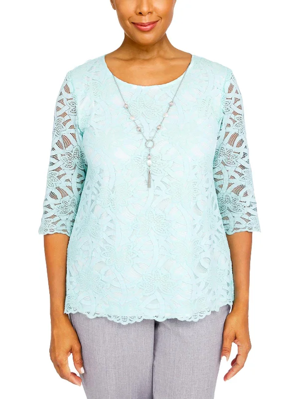 Petites   Womens Lace Eyelet Blouse Limited Stock, Big Discounts