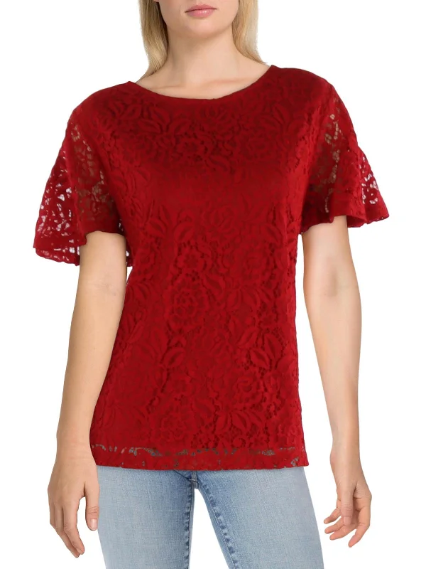 Petites Womens Lace Lightweight Blouse Chic Sophistication