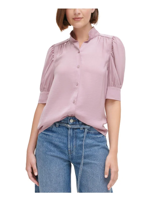 Petites Womens Lightweight Solid Button-Down Top Fresh Styles, Fresh Deals