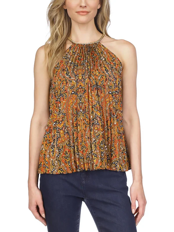 Petites Womens Paisley Pleated Pullover Top Fashion Sale