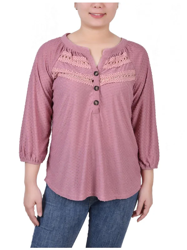 Petites Womens Polyester Textured Button-Down Top Seasonal Fashion