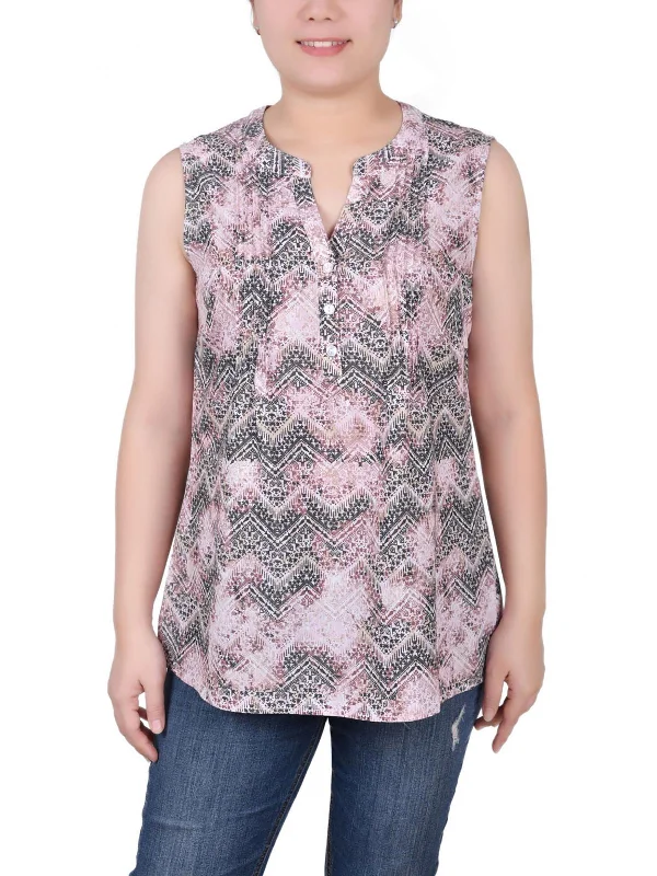 Petites Womens Printed Pintucked Blouse Catch Every Fashion Trend