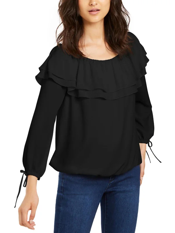 Petites Womens Ruffled Peasant Blouse Trendy Women's Collection