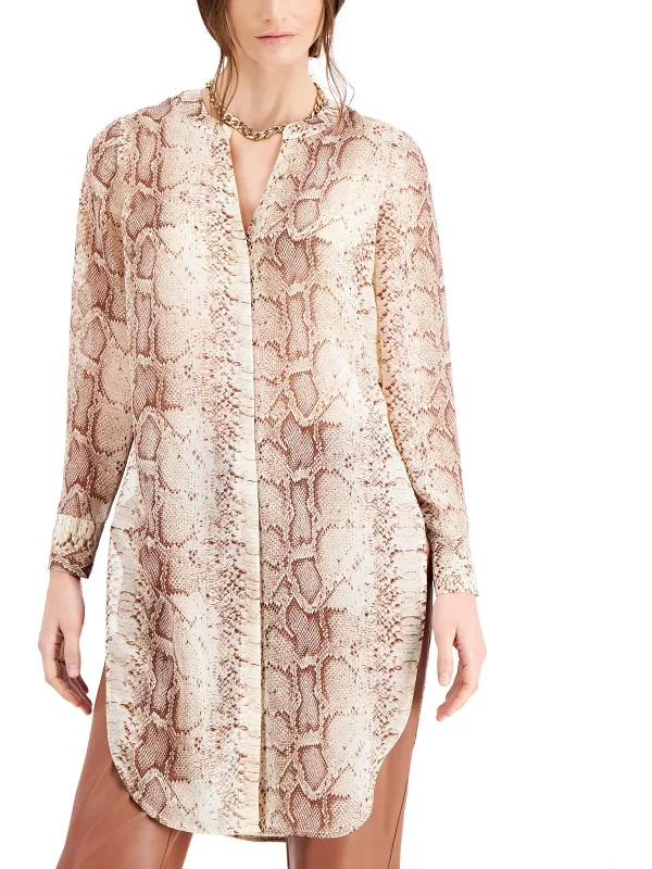 Petites Womens Snake Print Sheer Tunic Top Hot Picks