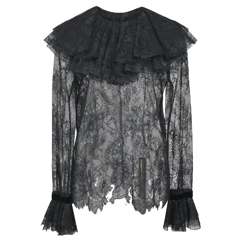 Philosophy di Lorenzo Serafini Ruffle Lace Blouse in Black Polyamide Vibrant Femme Fashion