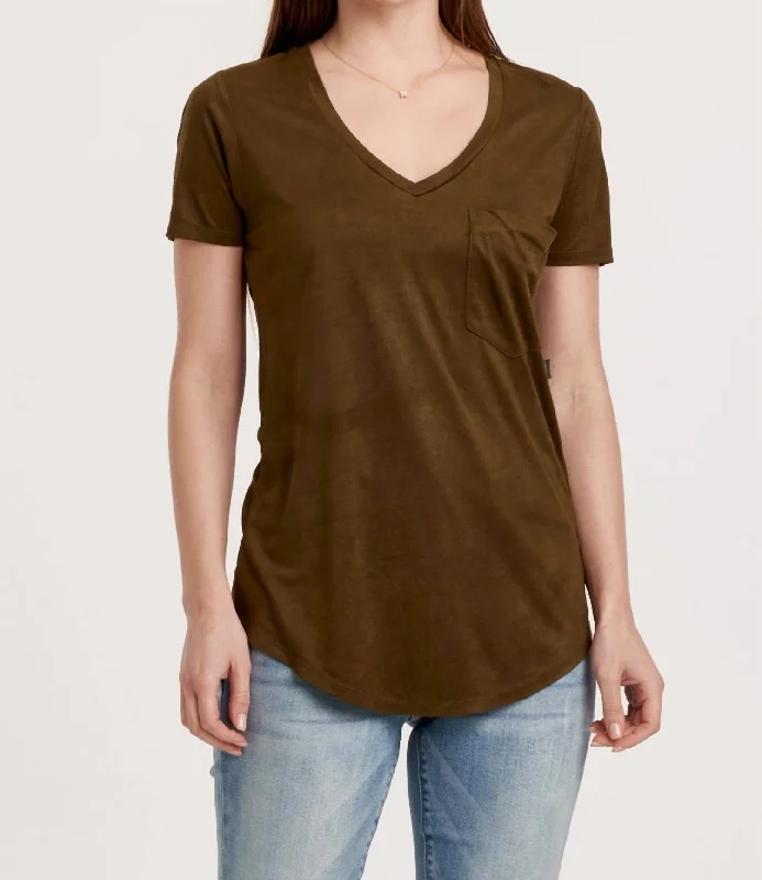 Phoenix Suede V-Neck Pocket Tee In Vineyard Limited - Time Bundle