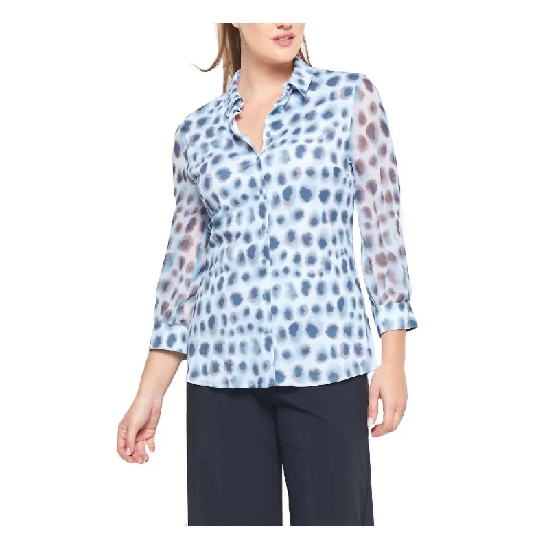 Pia 3/4 Blouse In Blue Leopard Unbeatable Prices