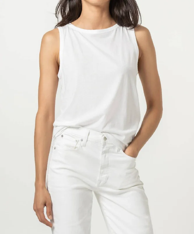 Pima Jersey Boatneck Shell In White Elegant Details