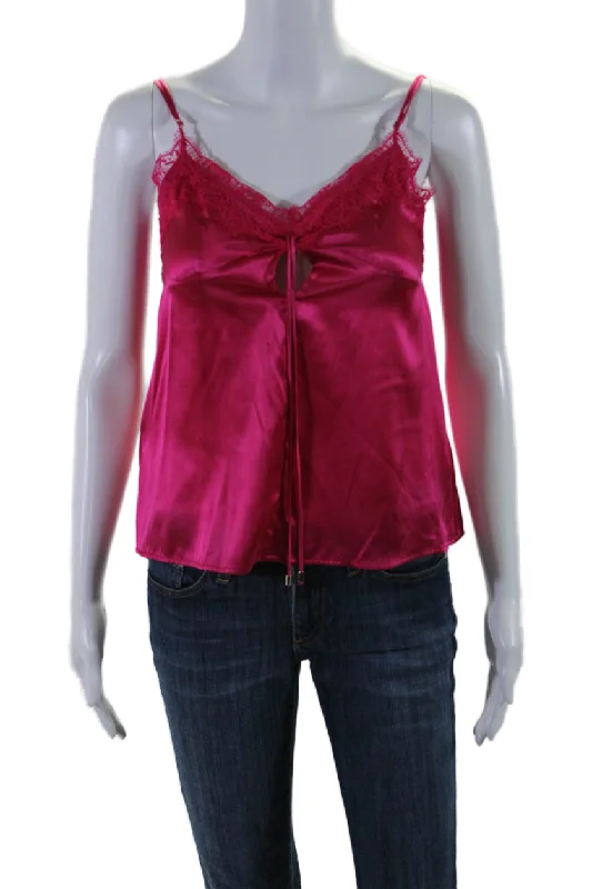 Pinko Womens Magenta Silk Lace Trim V-Neck Sleeveless Camisole Top Big Savings