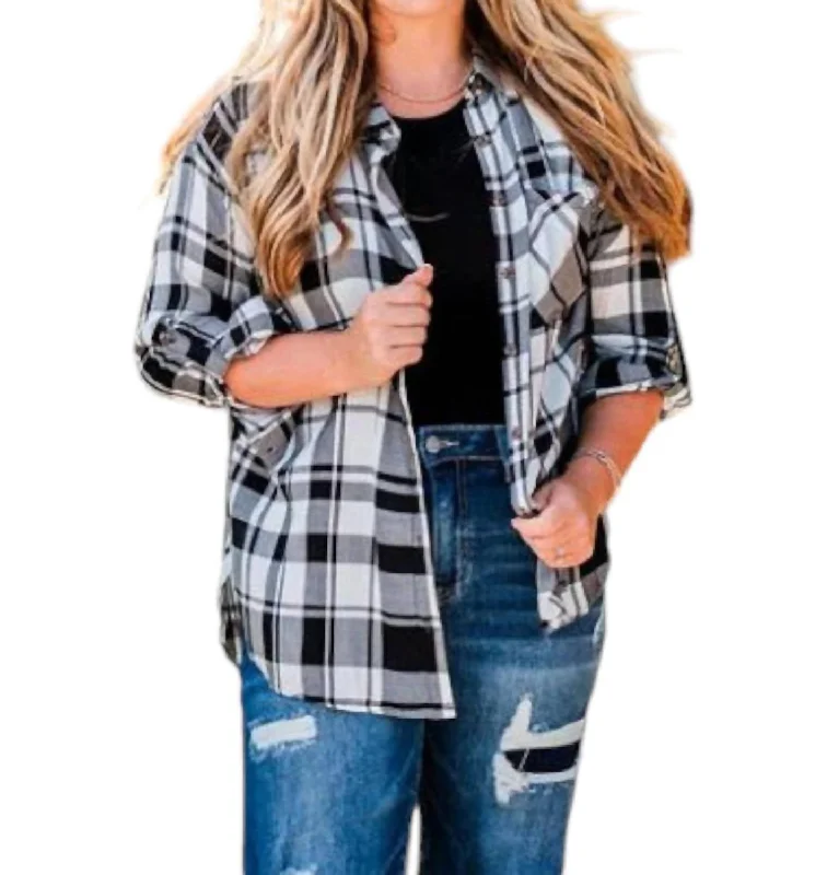 Plaid Button Down Shirt In Black/white Premium Quality Garments