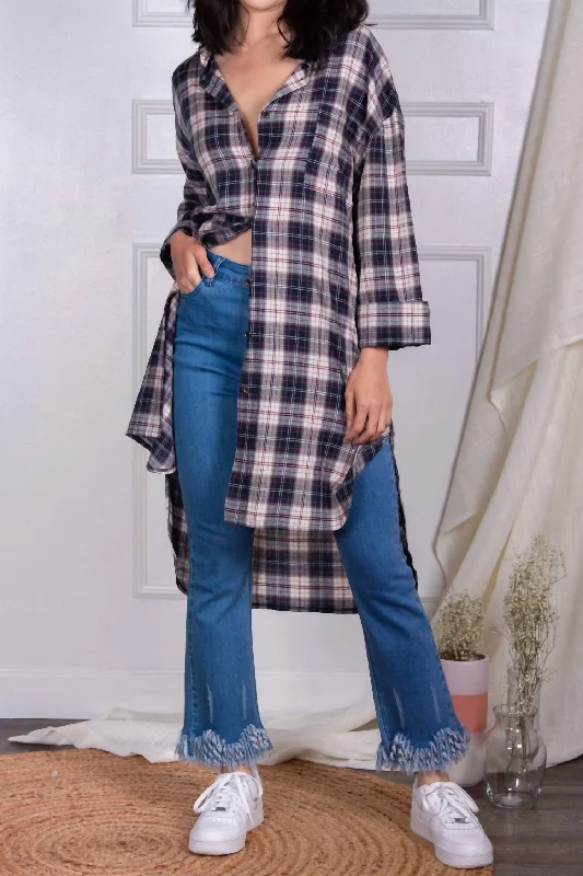 Plaid Button Down Tunic In Black Multi Chic Trend Collection