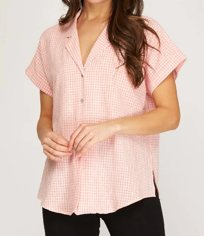 Plaid Button Up In Pink Fashion Forward Style