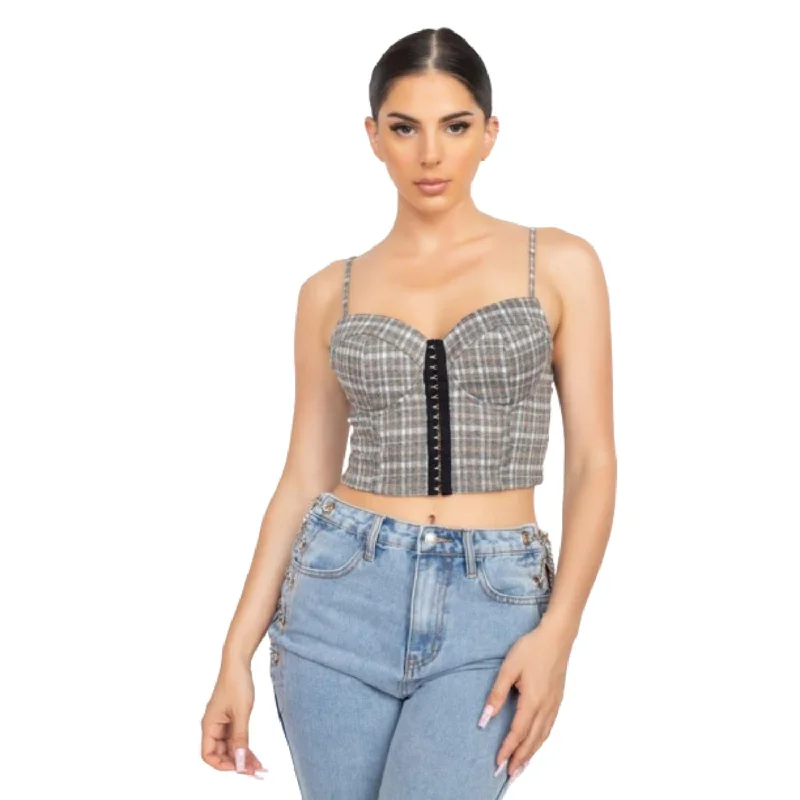 Plaid Hook & Eye Sweetheart Crop Top Wardrobe Essentials