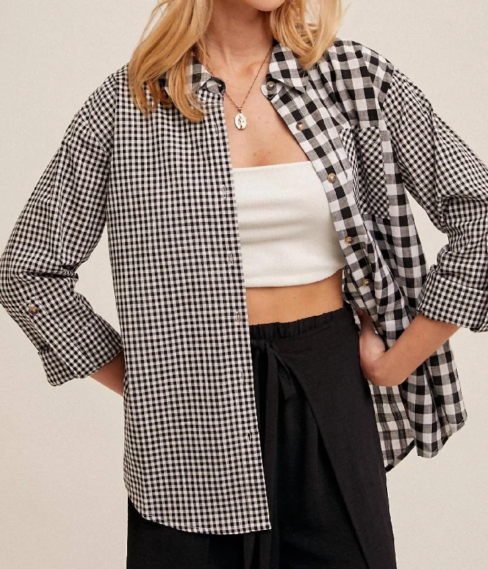 Plaid Shirt In Black/white Flowy Fabric