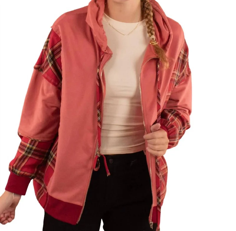 Plaid Zip-Up Hoodie Sweatshirt In Sienna Save On Classic Elegant Styles