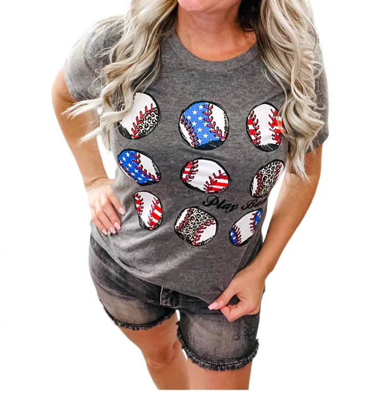 Play Ball Baseball Tee In Grey Feminine Elegance