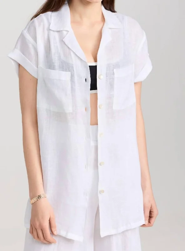 Playa Pocket Blouse In White Soft Textures