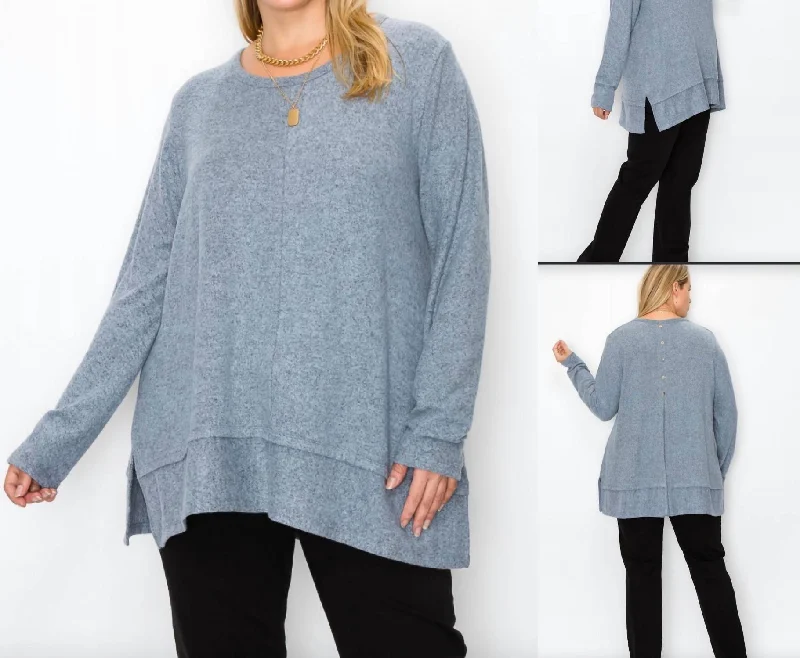 Pleated Button Back Cozy Top In Chambrey Chic & Cozy Apparel