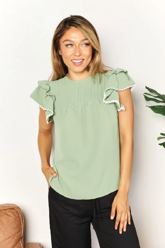 Pleated Detail Flutter Sleeve Blouse Update With Cottagecore Styles