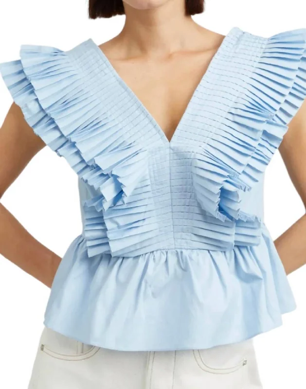 Pleated Top In Baby Blue Casual Chic