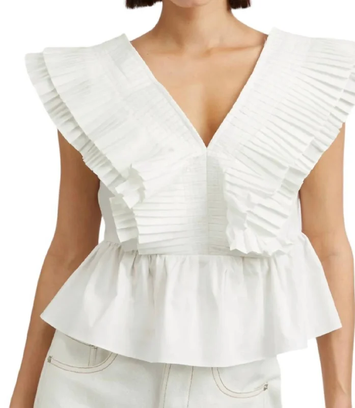 Pleated Top In White Trend Forward Women's Wear