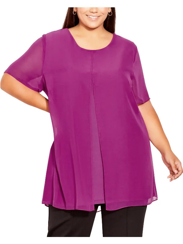 Plus Liv Womens Overlay Boatneck Tunic Top End Of Season Clearance