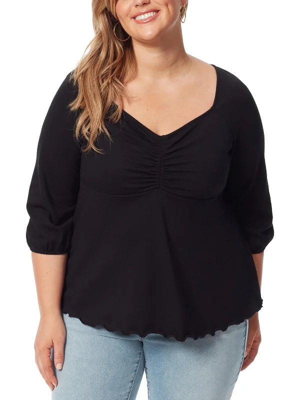 Plus Moriah  Womens Ruched Solid Blouse Special Offer