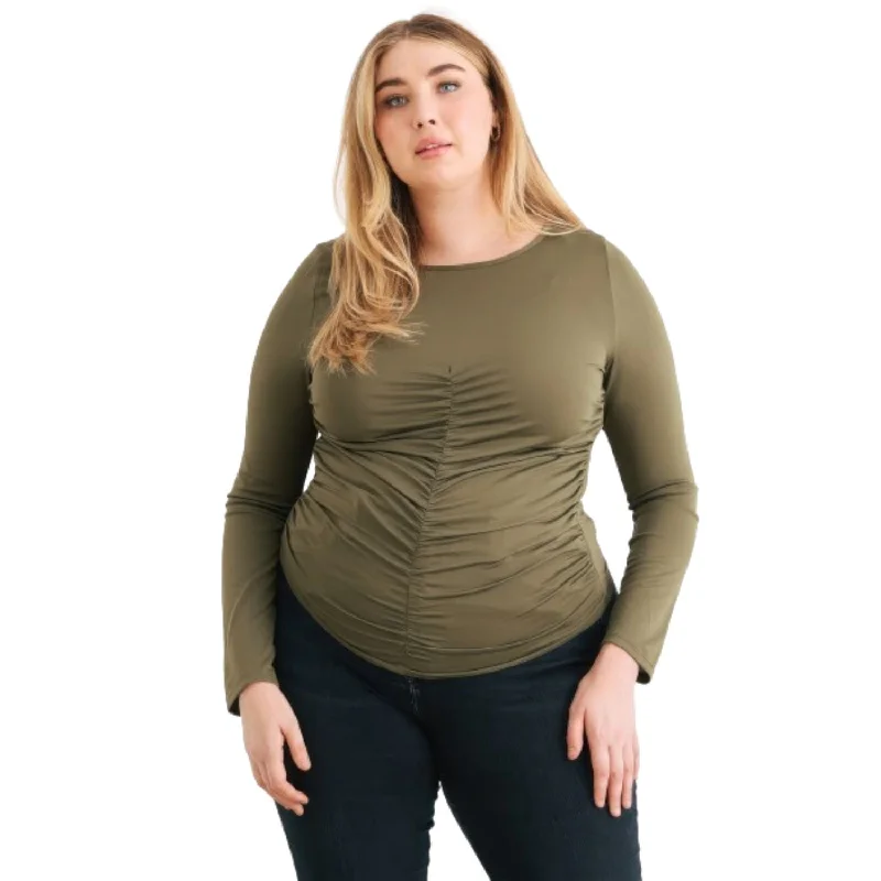 Plus Olive Ruched Long Sleeve Top Discover Promotions