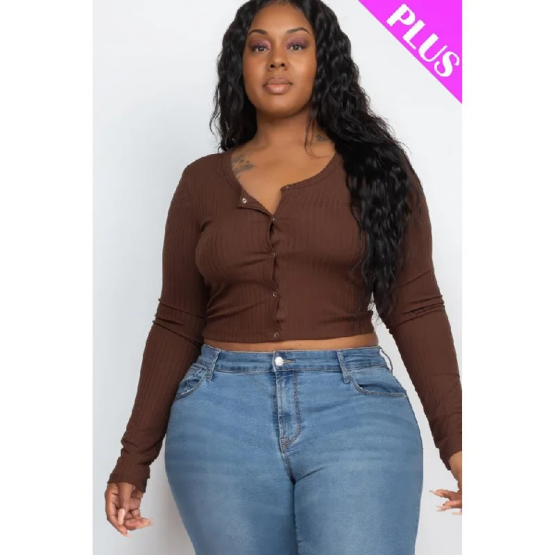 Plus Size Button Up Cropped Top Brand Name Clothing Discount Extravaganza