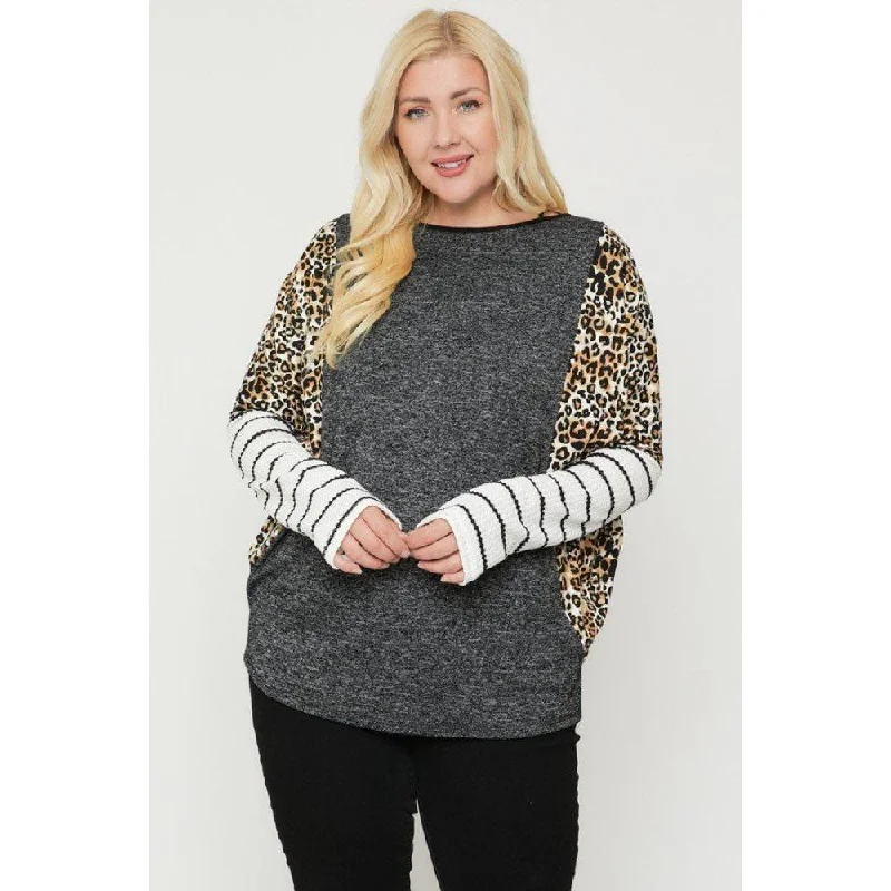 Plus Size Cheetah Print  Long Sleeve Top Trend Setting Threads