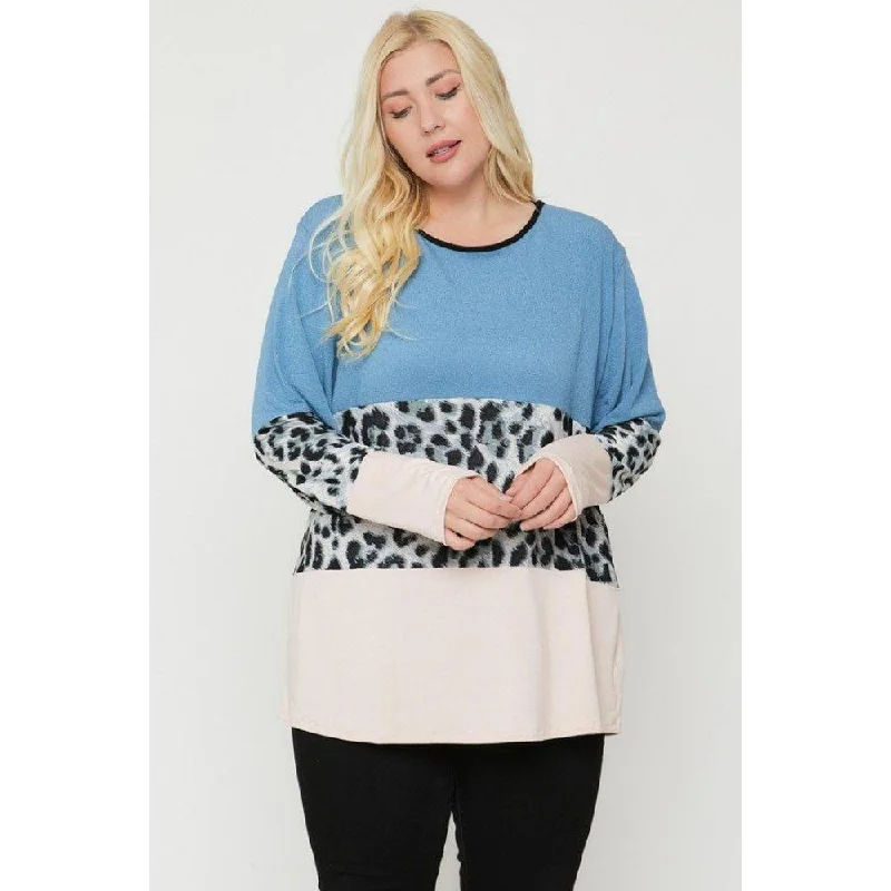 Plus Size Color Block Top Featuring A Leopard Print Top Special Occasion Wear