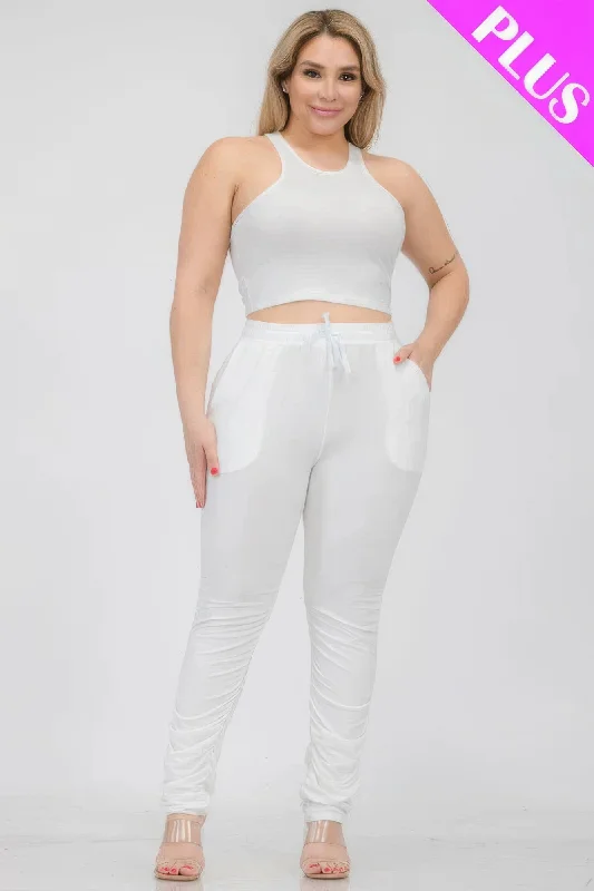 Plus Size Crop Tank Top & Ruched Pants Set Fashion Forward