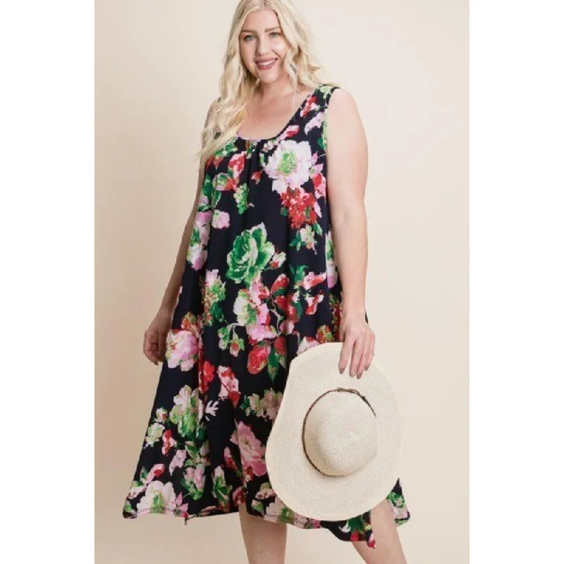 Plus Size Floral Bulgari Printed Tank Midi Dress With Asymmetrical Hem Trend Alert