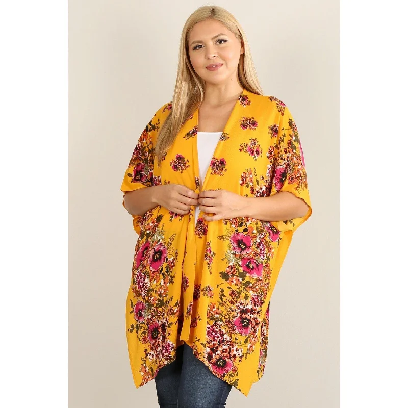 Plus Size Floral Print Kimono Sophisticated Fashion