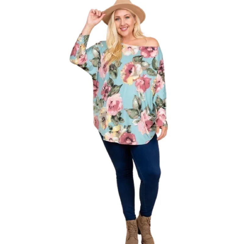 Plus Size Floral Printed Venezia One Shoulder Fashion Top Style Redefined